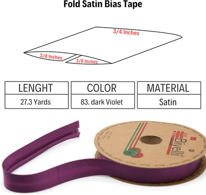 Fold Satin Bias Tape - 99+ Colors - 3/4 Inches Wide - 27 Yards - Fold Satin Binding Bias Ribbon Fabric Piping Bias Binding Tape for Sewing Clothing DIY (83. Dark Violet) BYS83