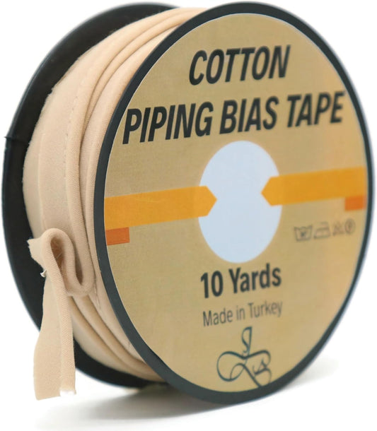 Piping Trim Bias Tape with Cord - 10 Yards - 65+ Colors - 1/2 Inch Decorative Sewing Trim for Upholstery Cushions Home Décor Crafting Clothing - Durable Cotton - Khaki ID18