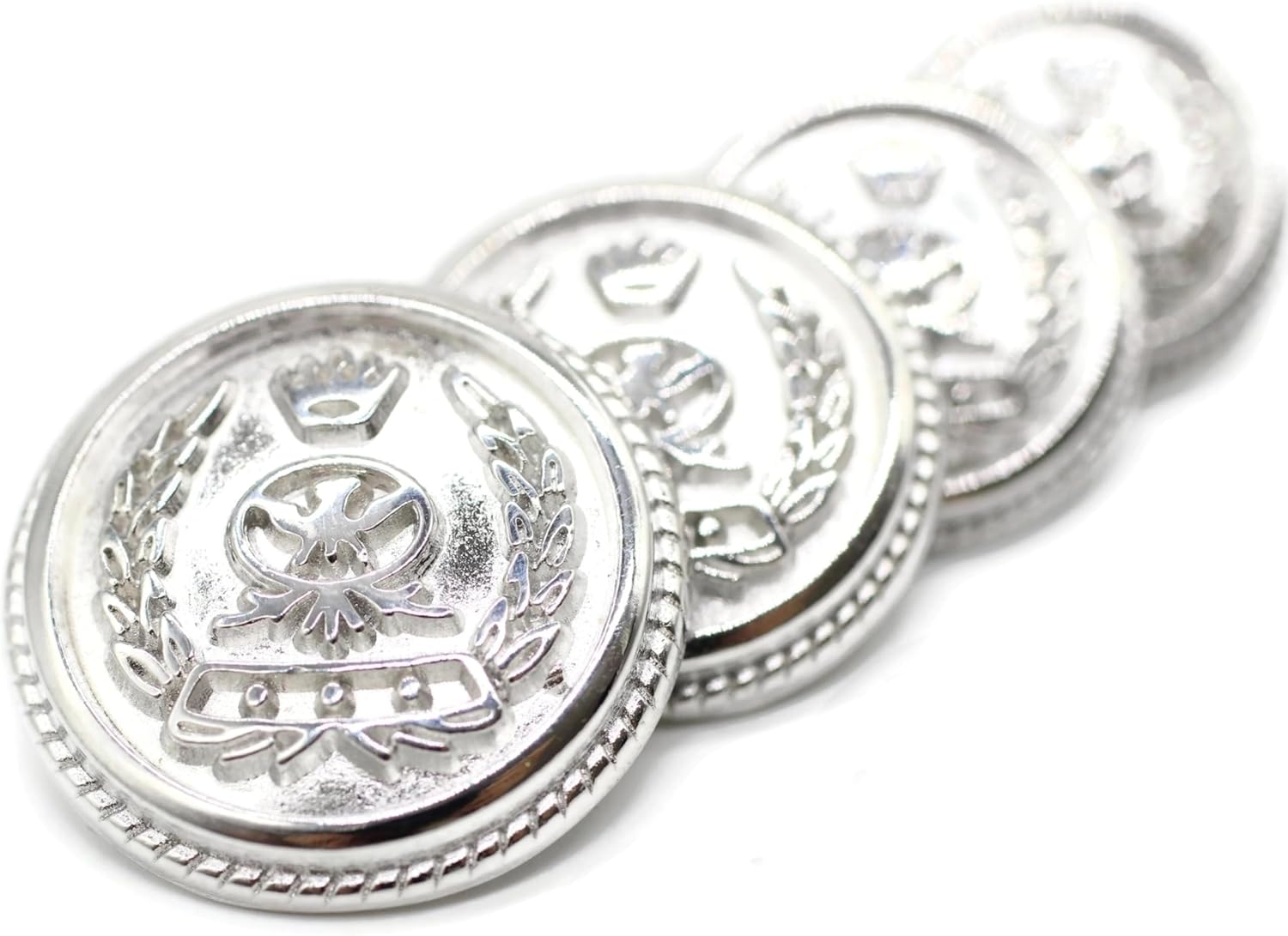 Silver Metal Shank Buttons - 12 Pcs - 4 Size Options - Crown Round Metal Shank Buttons for Men Women Blazer Coat Uniform Shirt Suit and Jacket Sewing Craft DIY N8701