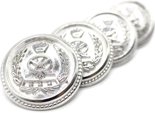 Silver Metal Shank Buttons - 12 Pcs - 4 Size Options - Crown Round Metal Shank Buttons for Men Women Blazer Coat Uniform Shirt Suit and Jacket Sewing Craft DIY N8701