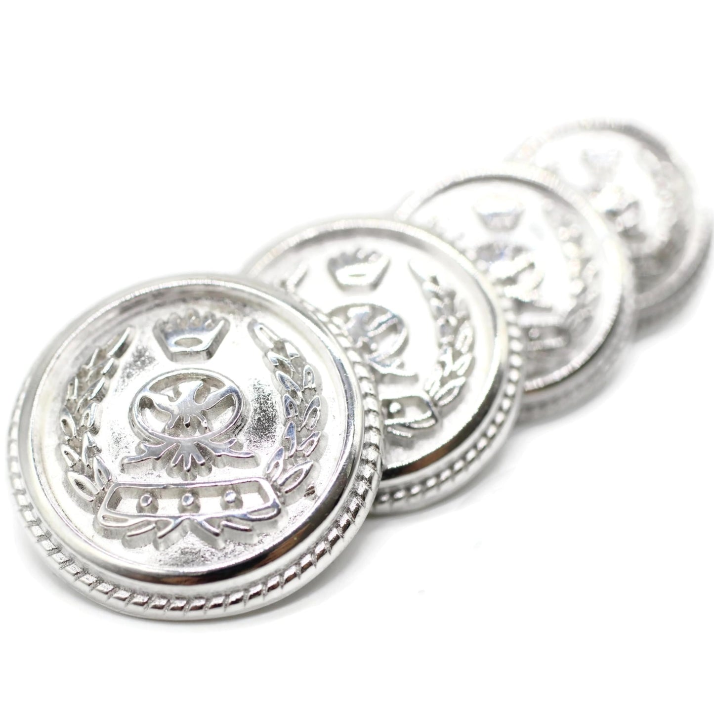 Silver Metal Shank Buttons - 12 Pcs - 4 Size Options - Crown Round Metal Shank Buttons for Men Women Blazer Coat Uniform Shirt Suit and Jacket Sewing Craft DIY N8701