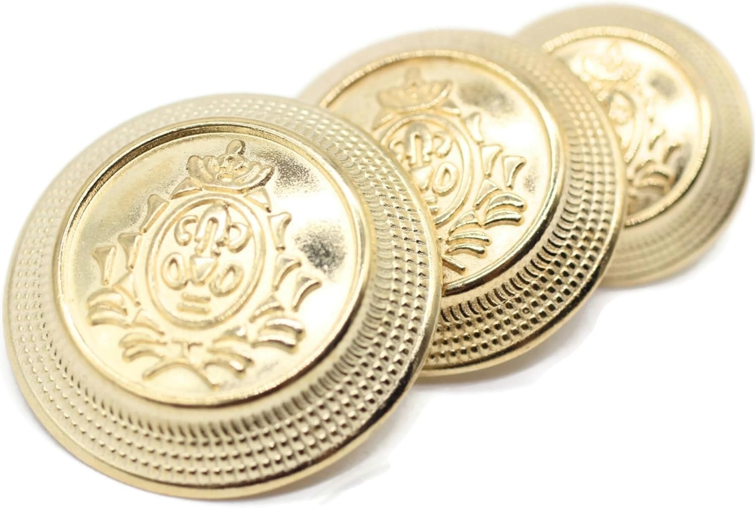 Gold Metal Shank Buttons - 12 Pcs - 4 Size Options - Crown Floral Round Metal Shank Buttons for Men Women Blazer Coat Uniform Shirt Suit and Jacket Sewing Craft DIY N5001