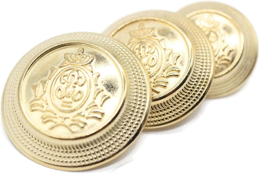 Gold Metal Shank Buttons - 12 Pcs - 4 Size Options - Crown Floral Round Metal Shank Buttons for Men Women Blazer Coat Uniform Shirt Suit and Jacket Sewing Craft DIY N5001