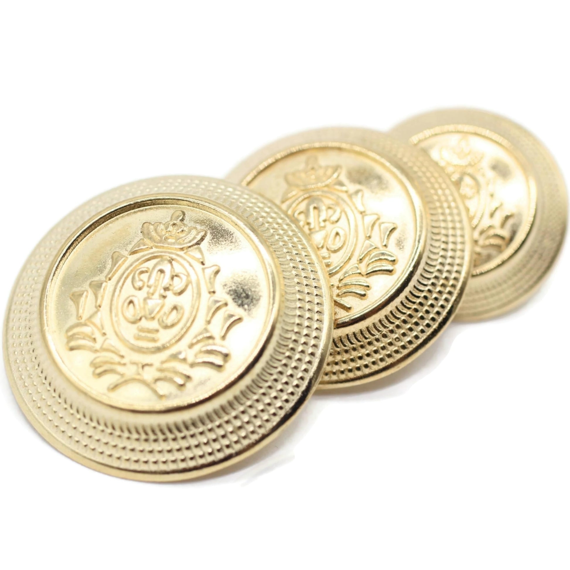 Gold Metal Shank Buttons - 12 Pcs - 4 Size Options - Crown Floral Round Metal Shank Buttons for Men Women Blazer Coat Uniform Shirt Suit and Jacket Sewing Craft DIY N5001