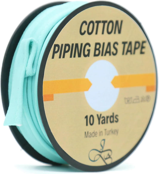 Piping Trim Bias Tape with Cord - 10 Yards - 65+ Colors - 1/2 Inch Decorative Sewing Trim for Upholstery Cushions Home Décor Crafting Clothing - Durable Cotton - Sea Mist ID20