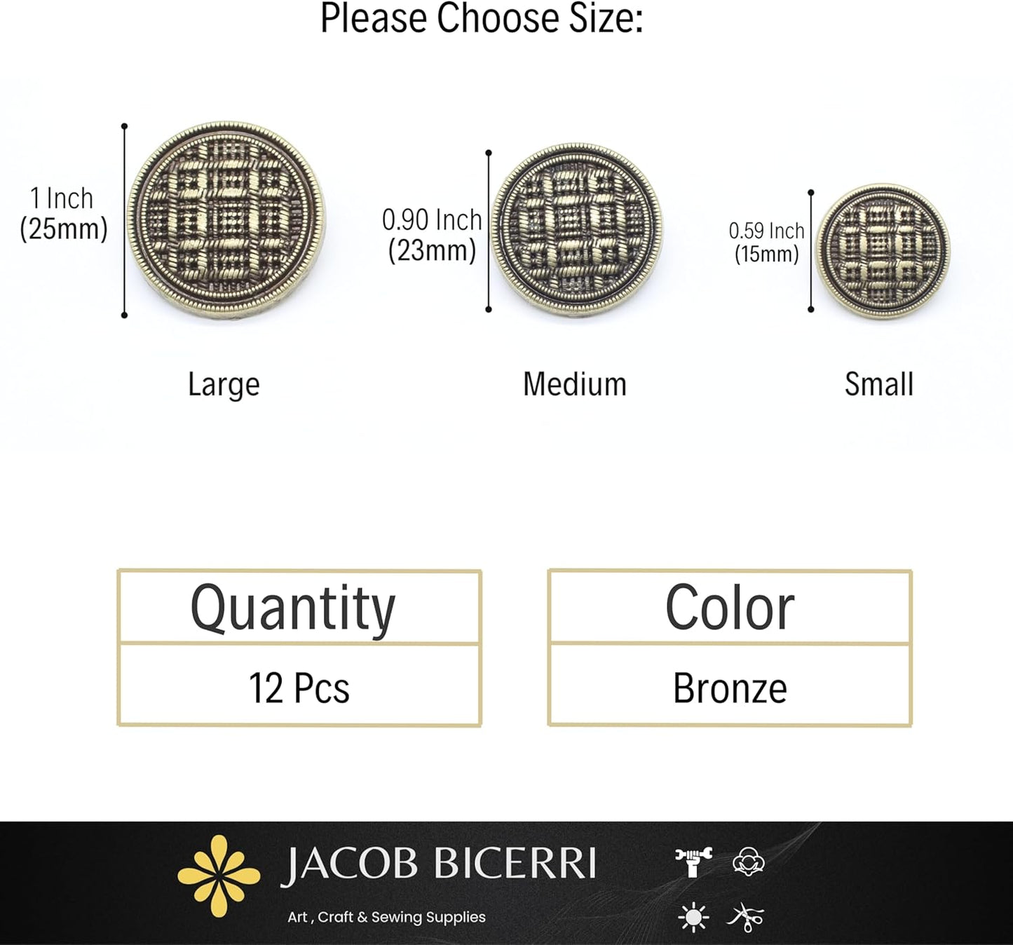 Bronze Metal Shank Buttons - 12 Pcs - 3 Size Options - Weave Round Metal Shank Buttons for Men Women Blazer Coat Uniform Shirt Suit and Jacket Sewing Craft DIY N17203