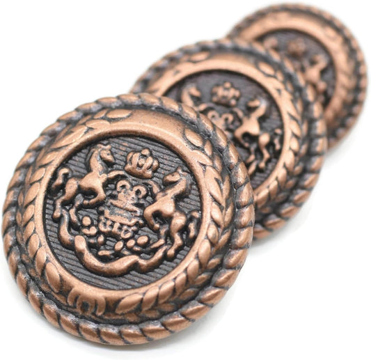 Antique Copper Metal Shank Buttons - 12 Pcs - 3 Size Options - The Horse of Kingdom Round Metal Shank Buttons Vintage for Men Women Blazer Coat Uniform Shirt Suit and Jacket Sewing Craft DIY N19903