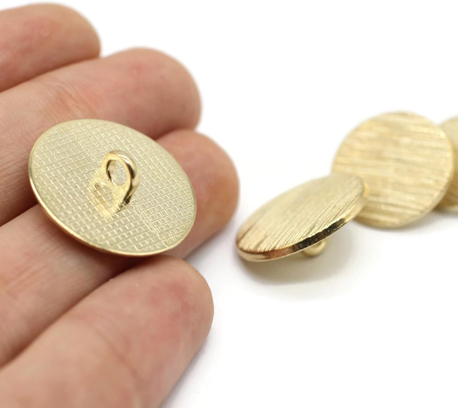 Gold Metal Shank Buttons - 12 Pcs - 4 Size Options - Striped Flat Round Metal Shank Buttons for Men Women Blazer Coat Uniform Shirt Suit and Jacket Sewing Craft DIY N5604