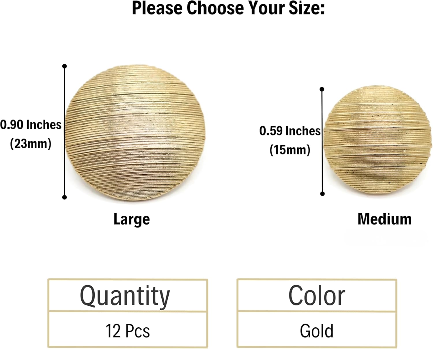 Gold Metal Shank Buttons - 12 Pcs - 2 Size Options - Luxury Striped Round Metal Shank Buttons for Men Women Blazer Coat Uniform Shirt Suit and Jacket Sewing Craft DIY N0201