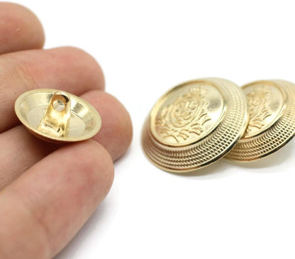 Gold Metal Shank Buttons - 12 Pcs - 4 Size Options - Crown Floral Round Metal Shank Buttons for Men Women Blazer Coat Uniform Shirt Suit and Jacket Sewing Craft DIY N5001