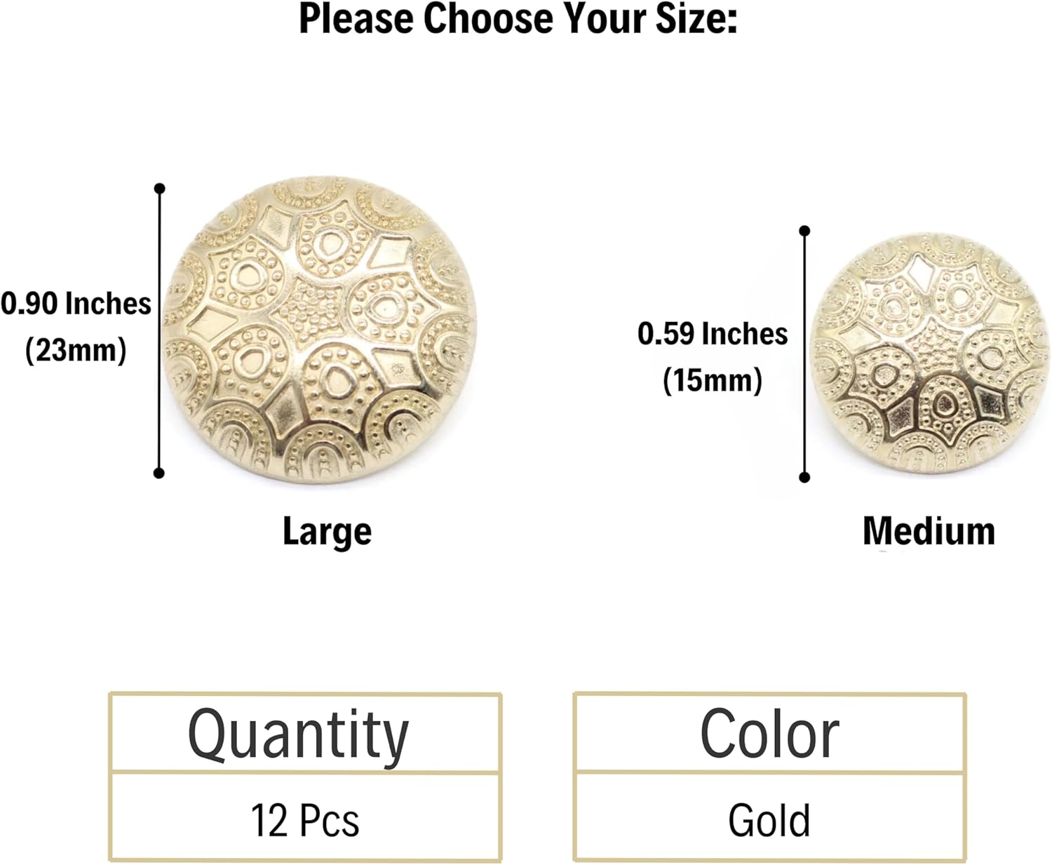 Gold Metal Shank Buttons - 12 Pcs - 2 Size Options - Luxury Floral Round Metal Shank Buttons for Men Women Blazer Coat Uniform Shirt Suit and Jacket Sewing Craft DIY N0401