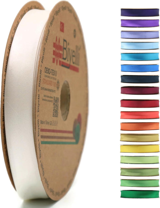 Fold Satin Bias Tape - 99+ Colors - 3/4 Inches Wide - 27 Yards - Fold Satin Binding Bias Ribbon Fabric Piping Bias Binding Tape for Sewing Clothing DIY (74. Ivory White) BYS74