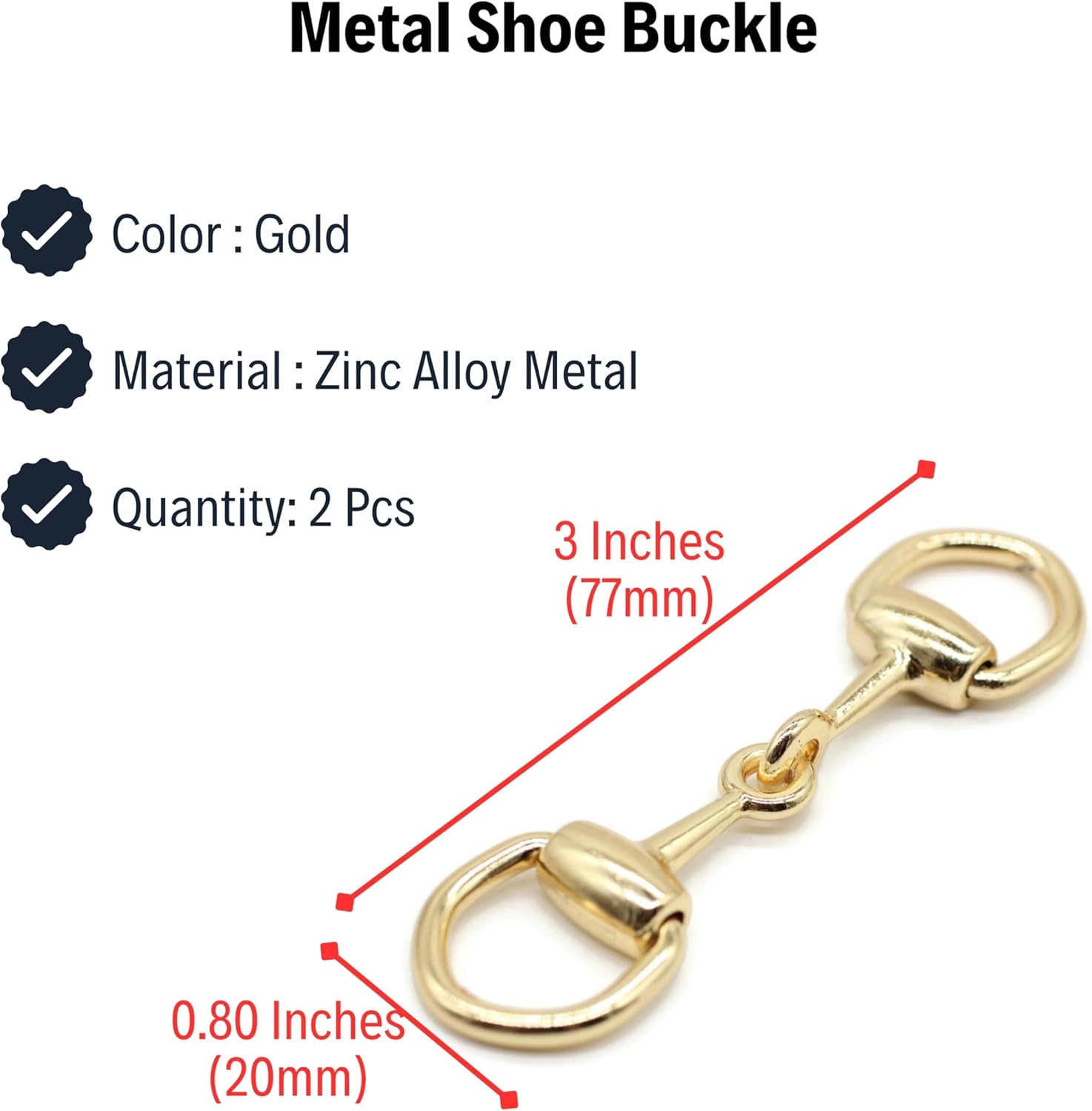 Metal Shoe Buckle - 3 Inch (77mm) - 2 Pcs - Gold Metal Shoe Buckle Shoelace Clips Metal Hinged Equestrian Buckles For Craft & Sewing Project BG0502