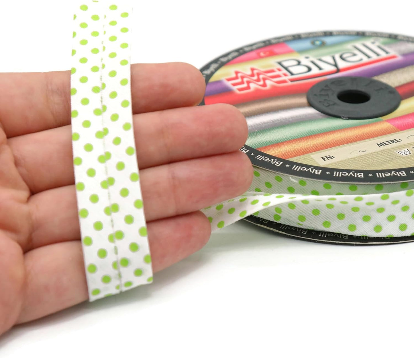 Cotton Fold Bias Binding Tape - 3/4 Inches (20mm) Wide - 27 Yards - Polka Dots Single Fold Cotton Fold Bias Binding Tape for Sewing Clothing DIY Green B5