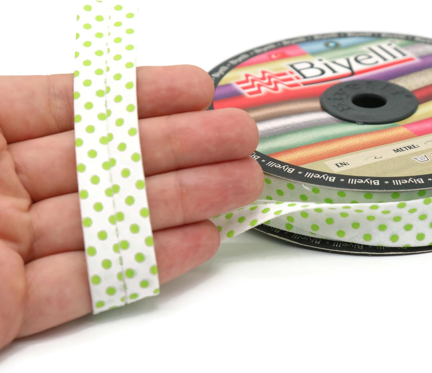 Cotton Fold Bias Binding Tape - 3/4 Inches (20mm) Wide - 27 Yards - Polka Dots Single Fold Cotton Fold Bias Binding Tape for Sewing Clothing DIY Green B5