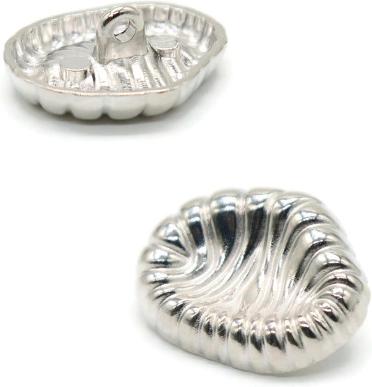 12 Pcs Silver Metal Shank Buttons for Coat, Jacket, or Craft Projects - Vintage Ribbed Dome Design, Heavy Duty Sewing Buttons, 18mm Decorative Buttons Set E17S