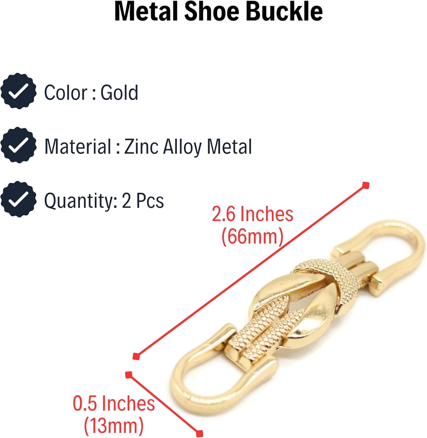 2.6 Inch (66mm) Gold Zinc Alloy Metal Shoe Buckle - 2 Pcs - Equestrian Buckles For Craft & Sewing Project BG0902