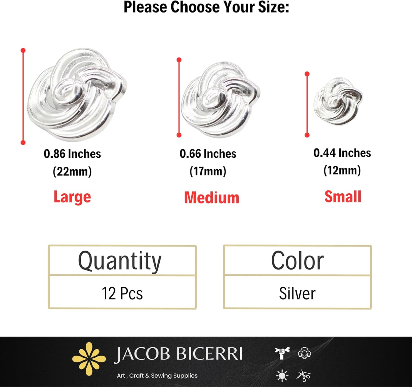 Floral Silver Metal Shank Buttons - 12 Pcs - 3 Size Options - Luxury Floral Round Wave Metal Shank Buttons for Men Women Blazer Coat Uniform Shirt Suit and Jacket Sewing Craft DIY N7501