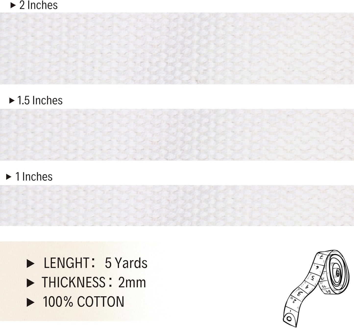 2" & 1.5'' & 1" Cotton Webbing - 5 Yards - 50+ Colors -%100 Natural Cotton - Turkish Woven - Heavy Duty 1 Inch 1.5 Inch 2 Inch Canvas Webbing for Sewing Straps Bags Climbing Indoors Craft DIY 116055…
