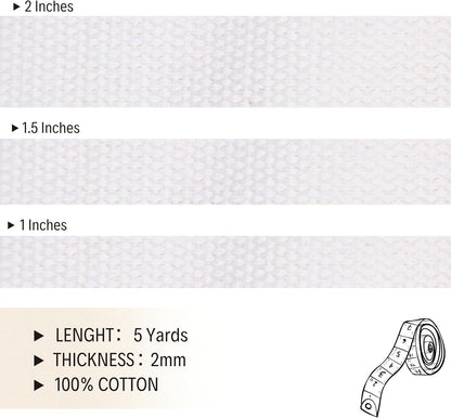 2" & 1.5'' & 1" Cotton Webbing - 5 Yards - 50+ Colors -%100 Natural Cotton - Turkish Woven - Heavy Duty 1 Inch 1.5 Inch 2 Inch Canvas Webbing for Sewing Straps Bags Climbing Indoors Craft DIY 116055…