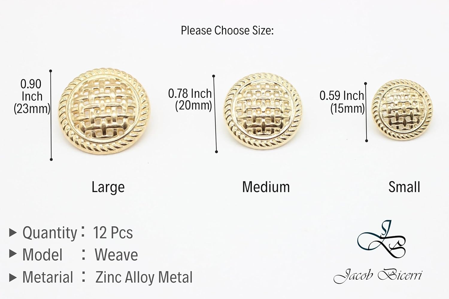Weave Gold Metal Shank Buttons - 12 Pcs - 3 Size Options - Luxury Weave Metal Shank Buttons for Men Women Blazer Coat Uniform Shirt Suit and Jacket Sewing Craft DIY WE5233…