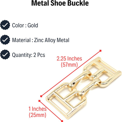 Shoe Buckle - 2.2 Inch (57mm) - 2 Pcs - Gold Metal Shoe Buckle Shoelace Clips Metal Hinged Equestrian Buckles For Craft & Sewing Project BG0402