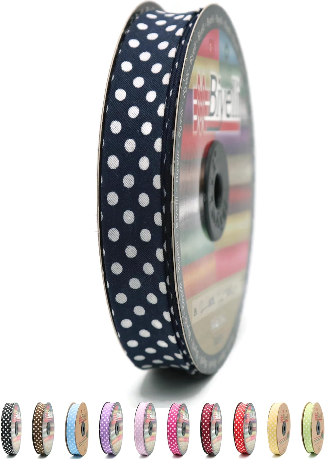 Cotton Fold Bias Binding Tape - 3/4 Inches (20mm) Wide - 27 Yards - Polka Dots Single Fold Cotton Fold Bias Binding Tape for Sewing Clothing DIY Dark Blue A19
