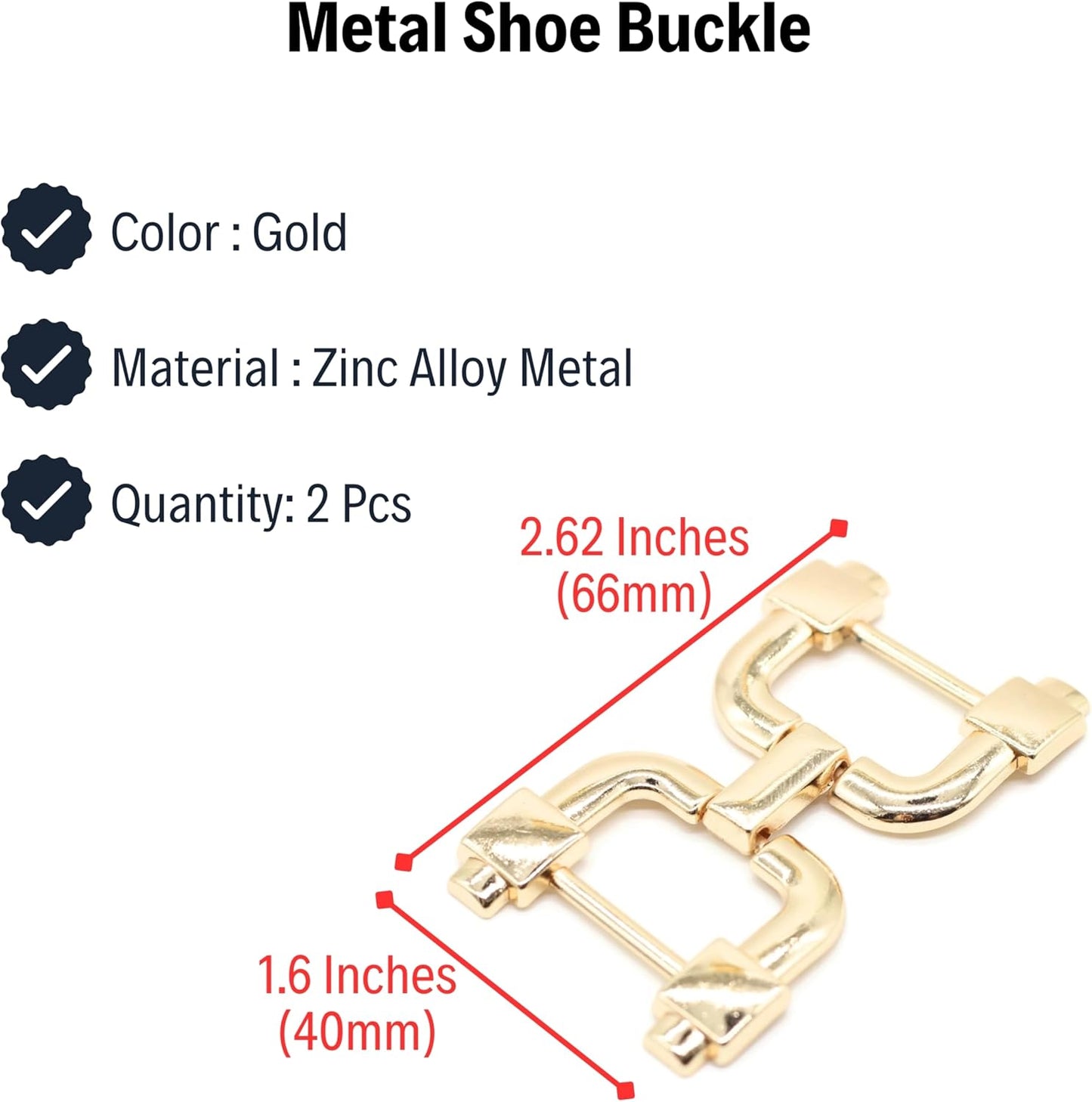 Metal Shoe Buckle - 2.62 Inch (66mm) - 2 Pcs - Gold Metal Shoe Buckle Shoelace Clips Metal Hinged Equestrian Buckles For Craft & Sewing Project BG2102