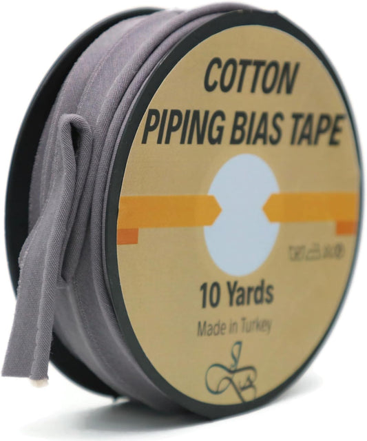 Piping Trim Bias Tape with Cord - 10 Yards - 65+ Colors - 1/2 Inch Decorative Sewing Trim for Upholstery Cushions Home Décor Crafting Clothing - Durable Cotton - Steel Gray ID23