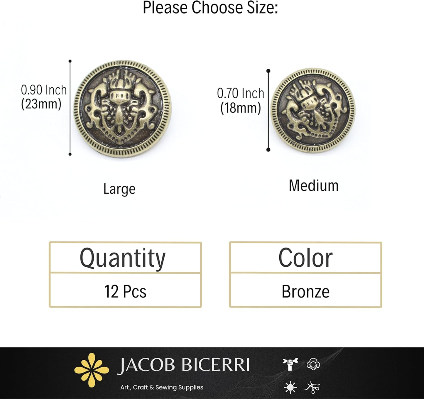 Bronze Metal Shank Buttons - 12 Pcs - 2 Size Options - Luxury Round Wave Metal Shank Buttons Bronze for Men Women Blazer Coat Uniform Shirt Suit and Jacket Sewing Craft DIY N18702