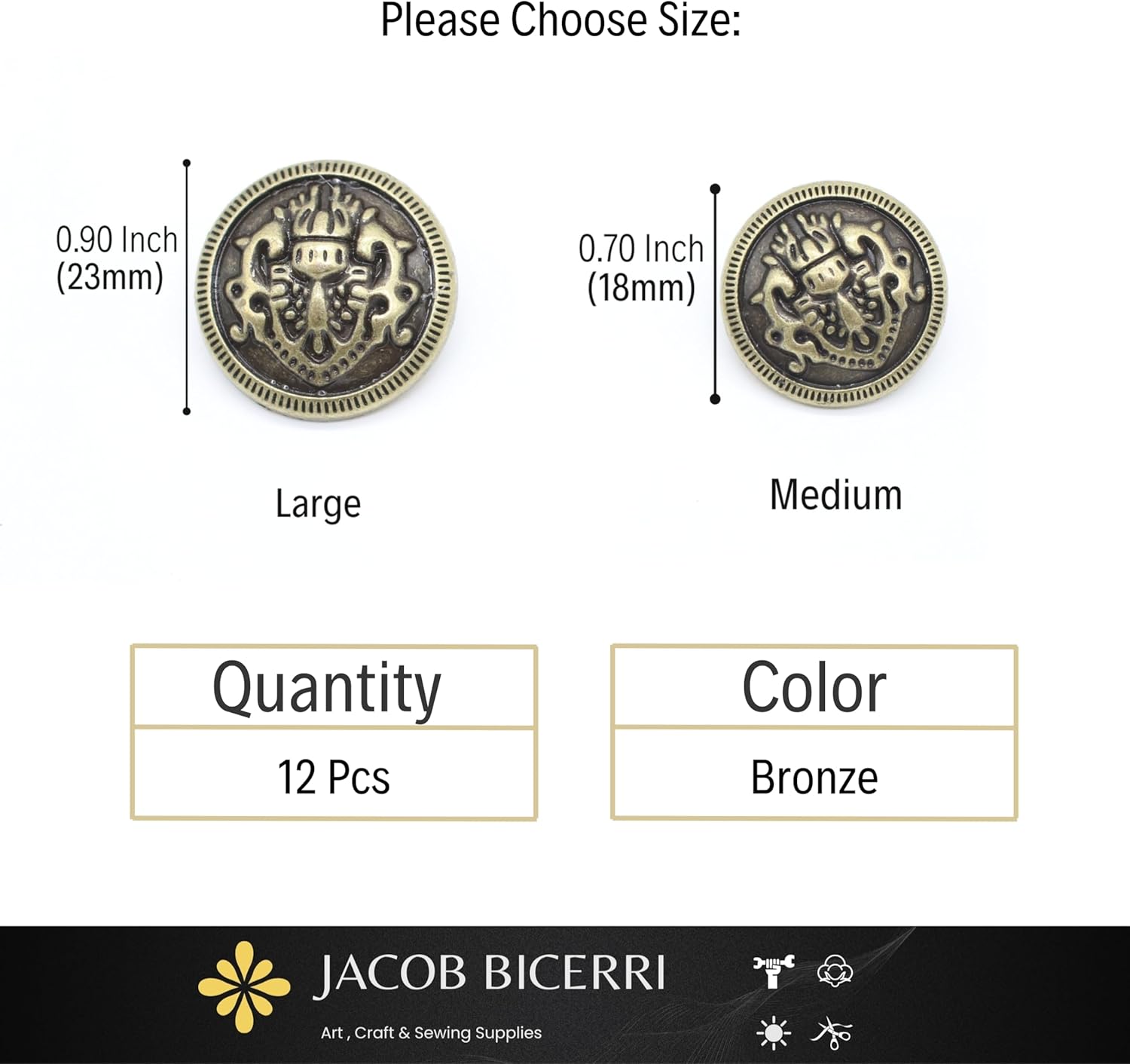 Bronze Metal Shank Buttons - 12 Pcs - 2 Size Options - Luxury Round Wave Metal Shank Buttons Bronze for Men Women Blazer Coat Uniform Shirt Suit and Jacket Sewing Craft DIY N18702