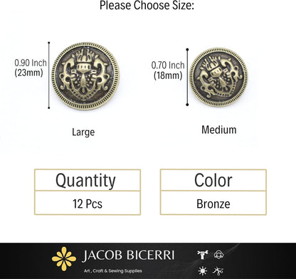 Bronze Metal Shank Buttons - 12 Pcs - 2 Size Options - Luxury Round Wave Metal Shank Buttons Bronze for Men Women Blazer Coat Uniform Shirt Suit and Jacket Sewing Craft DIY N18702