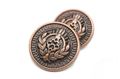 Bronze Metal Shank Buttons - 12 Pcs - 3 Size Options - Luxury Floral Rome Round Wave Metal Shank Buttons Bronze for Men Women Blazer Coat Uniform Shirt Suit and Jacket Sewing Craft DIY N18602