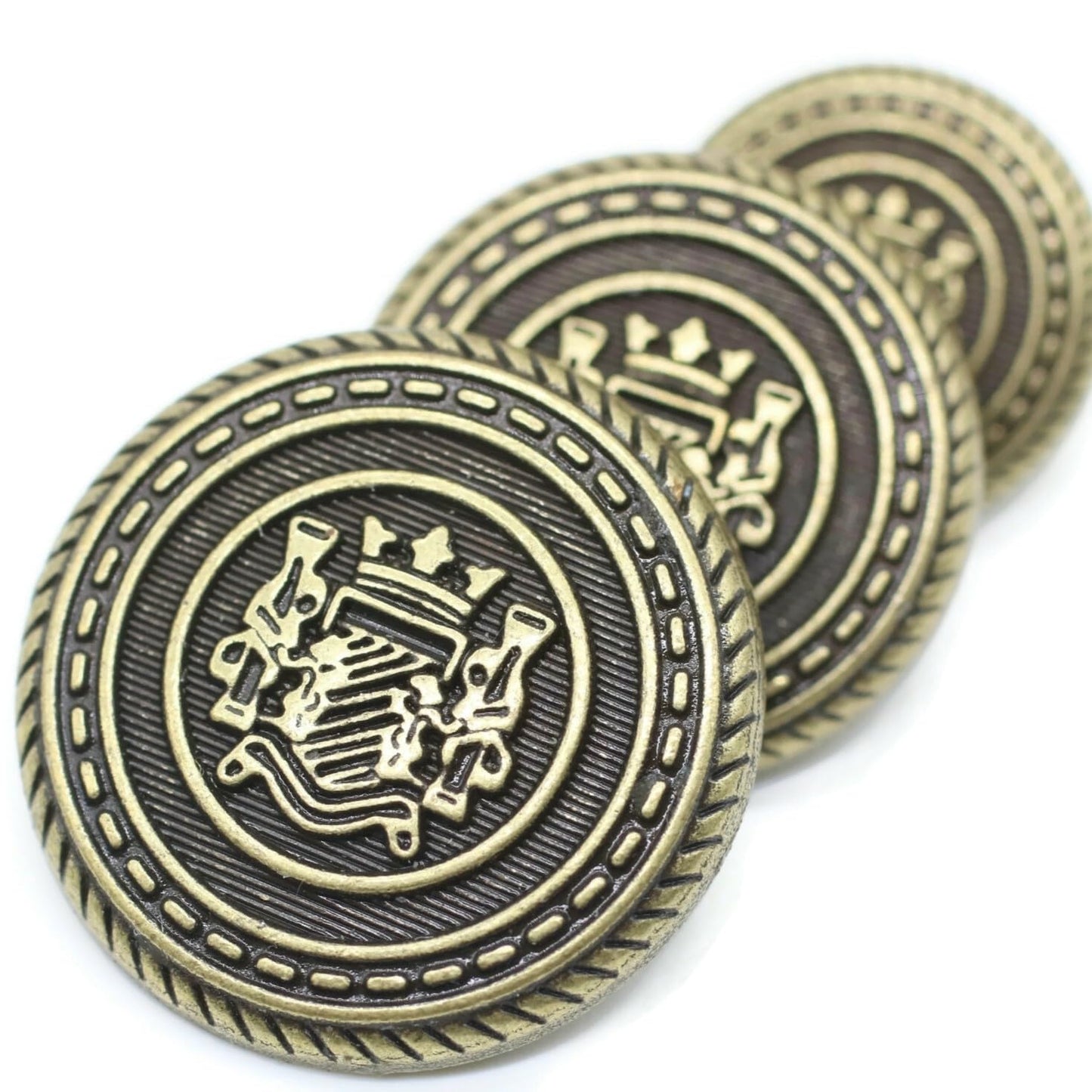 Silver Metal Shank Buttons - 12 Pcs - 3 Size Options - Twin Lion Kingdom Round Metal Shank Buttons for Men Women Blazer Coat Uniform Shirt Suit and Jacket Sewing Craft DIY N5901