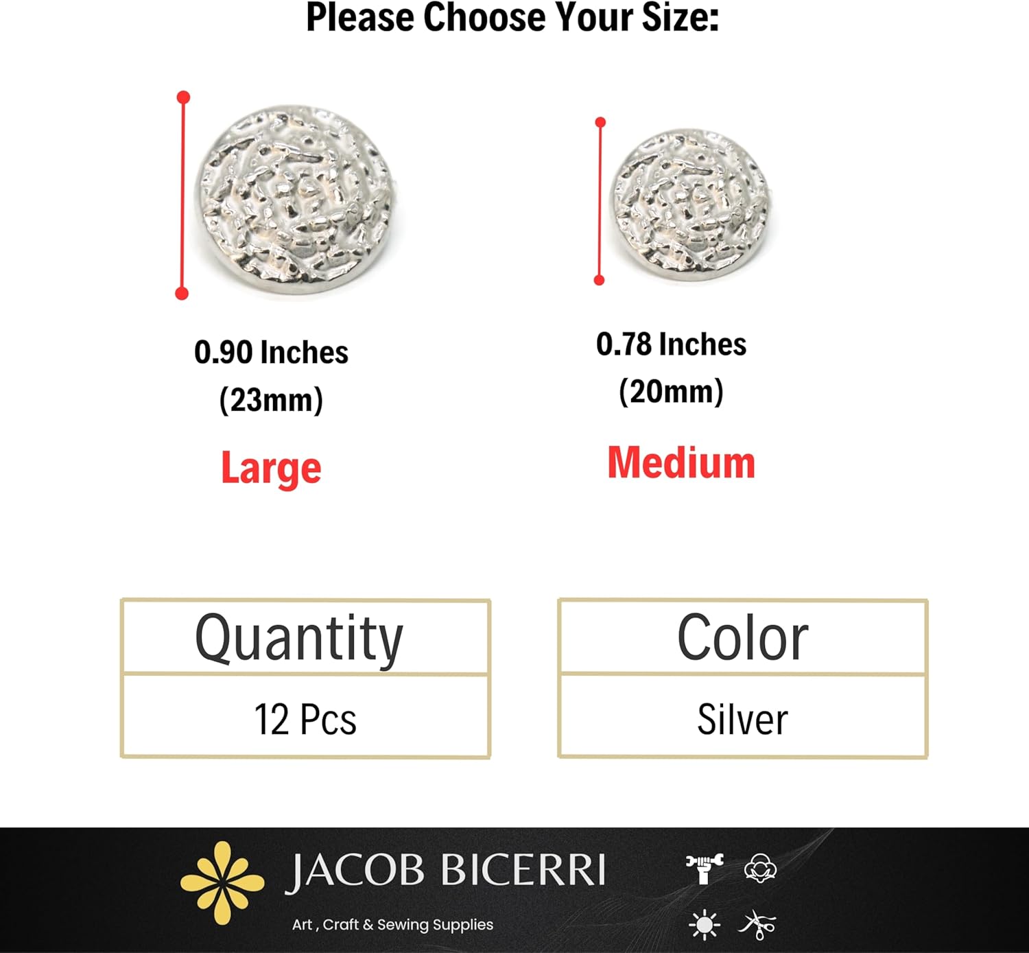 Wrinkle Silver Metal Shank Buttons - 12 Pcs - 2 Size Options - Luxury Wave Wrinkle Round Metal Shank Buttons for Men Women Blazer Coat Uniform Shirt Suit and Jacket Sewing Craft DIY N16301