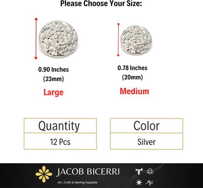 Wrinkle Silver Metal Shank Buttons - 12 Pcs - 2 Size Options - Luxury Wave Wrinkle Round Metal Shank Buttons for Men Women Blazer Coat Uniform Shirt Suit and Jacket Sewing Craft DIY N16301