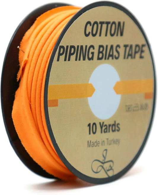 Piping Trim Bias Tape with Cord - 10 Yards - 65+ Colors - 1/2 Inch Decorative Sewing Trim for Upholstery Cushions Home Décor Crafting Clothing - Durable Cotton - Orange ID15
