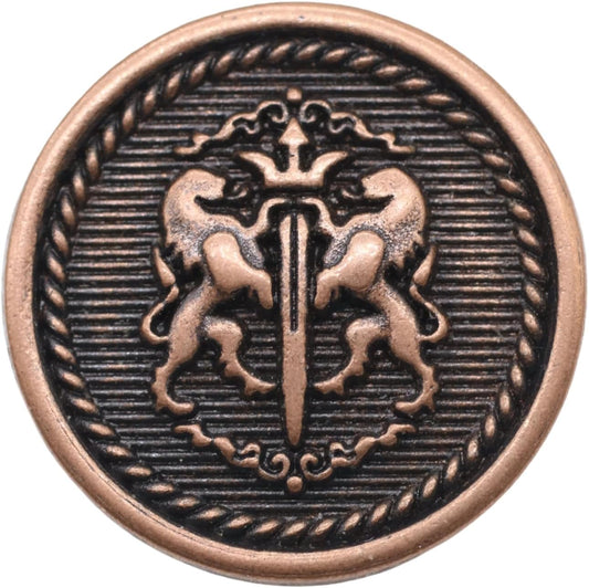Antique Copper Metal Buttons - 12 Pcs - 3 Size Options - Twin Lion Round Metal Shank Buttons Vintage for Men Women Blazer Coat Uniform Shirt Suit and Jacket Sewing Craft DIY N21901