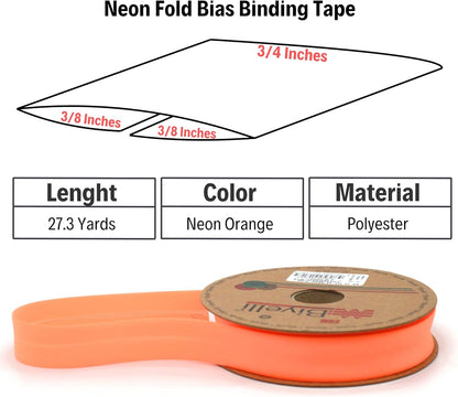 Fold Neon Bias Binding Tape - 99+ Colors - 3/4 Inches Wide - 27 Yards - Fold Neon Binding Bias Ribbon Fabric Piping Bias Binding Tape for Sewing Clothing DIY Orange D100