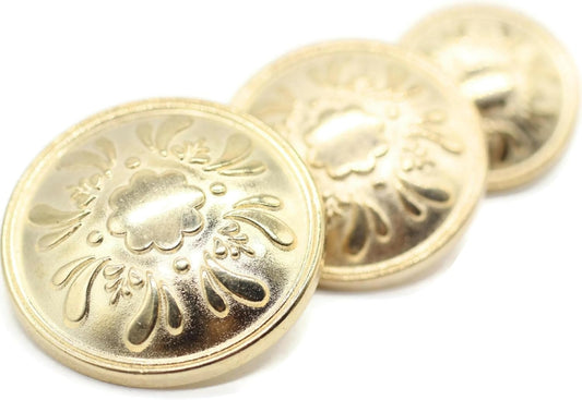 Gold Metal Shank Buttons - 12 Pcs - 3 Size Options - Floral Round Metal Shank Buttons for Men Women Blazer Coat Uniform Shirt Suit and Jacket Sewing Craft DIY N3703