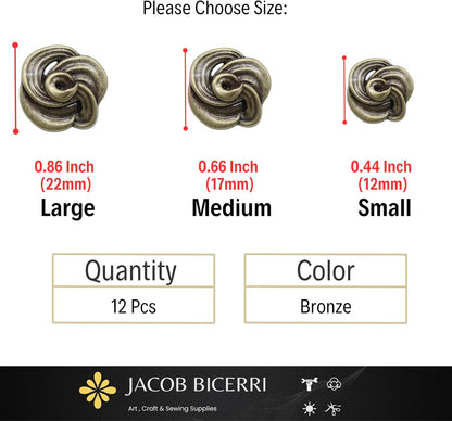 Floral Bronze Metal Shank Buttons - 12 Pcs - 3 Size Options - Luxury Floral Irregular Metal Shank Buttons for Men Women Blazer Coat Uniform Shirt Suit and Jacket Sewing Craft DIY N18903