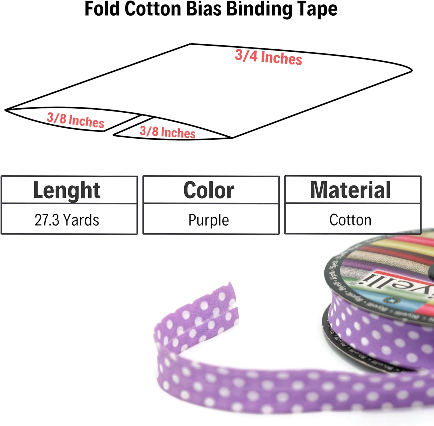 Cotton Fold Bias Binding Tape - 3/4 Inches (20mm) Wide - 27 Yards - Polka Dots Single Fold Cotton Fold Bias Binding Tape for Sewing Clothing DIY Purple A18