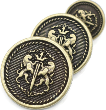 Twin Lion Bronze Metal Shank Buttons - 12 Pcs - 3 Size Options - Luxury Twin Lion Crown Kingdom Metal Shank Buttons for Men Women Blazer Coat Uniform Shirt Suit and Jacket Sewing Craft DIY N16903