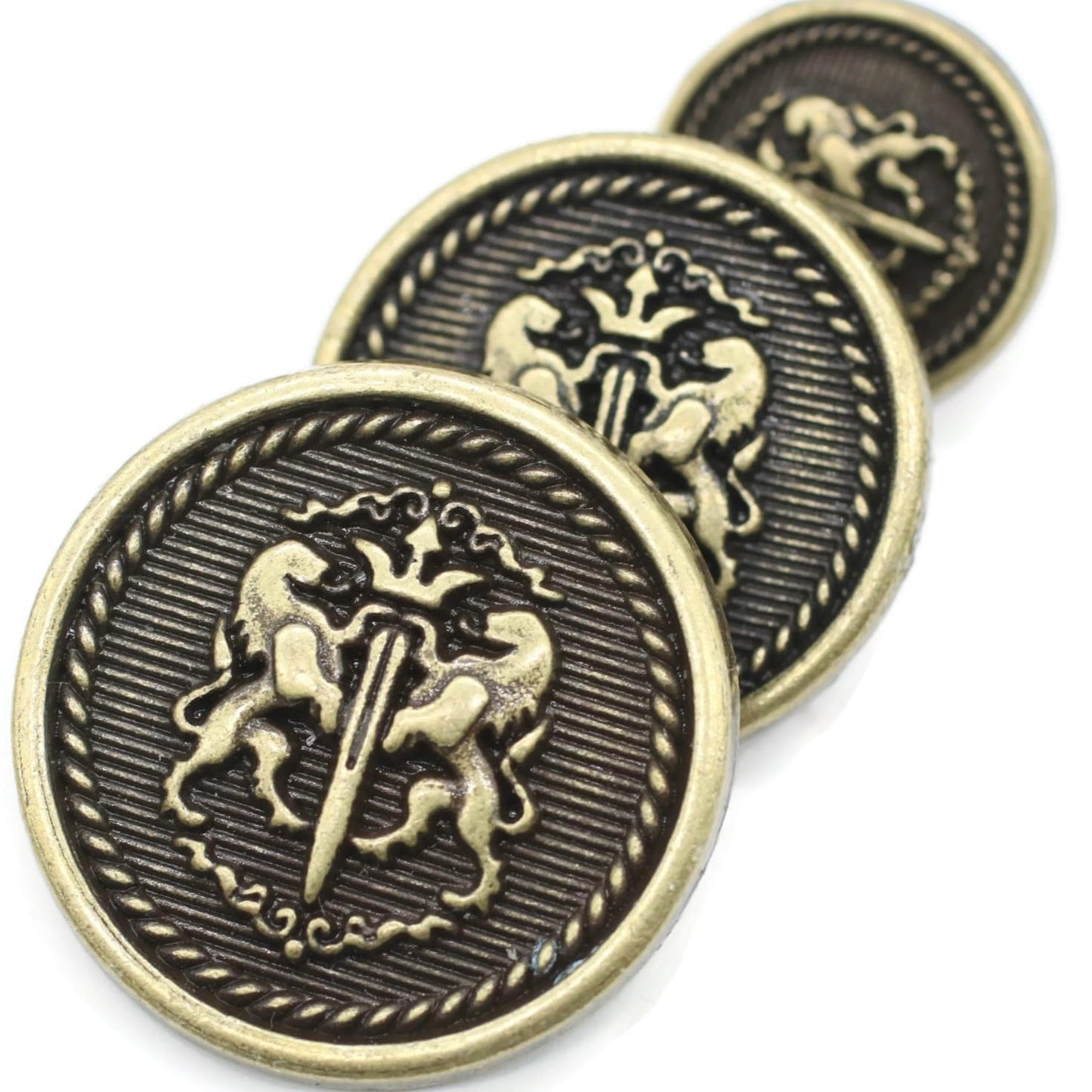 Twin Lion Silver Metal Shank Buttons - 12 Pcs - 3 Size Options - Luxury Twin Lion Crown Kingdom Metal Shank Buttons for Men Women Blazer Coat Uniform Shirt Suit and Jacket Sewing Craft DIY N6601