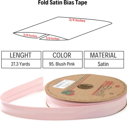 Fold Satin Bias Tape - 99+ Colors - 3/4 Inches Wide - 27 Yards - Fold Satin Binding Bias Ribbon Fabric Piping Bias Binding Tape for Sewing Clothing DIY (95. Blush Pink) BYS95
