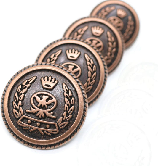 Antique Copper Metal Shank Buttons - 12 Pcs - 4 Size Options - Crown Round Metal Shank Buttons Vintage for Men Women Blazer Coat Uniform Shirt Suit and Jacket Sewing Craft DIY N19304