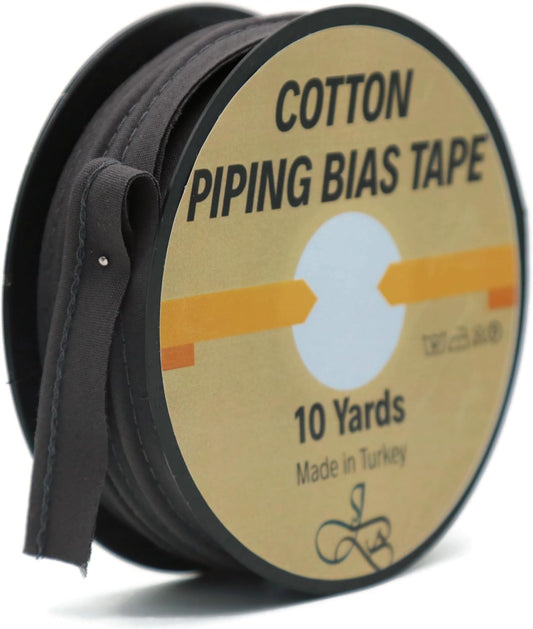 Piping Trim Bias Tape with Cord - 10 Yards - 65+ Colors - 1/2 Inch Decorative Sewing Trim for Upholstery Cushions Home Décor Crafting Clothing - Durable Cotton - Dark Gray ID54