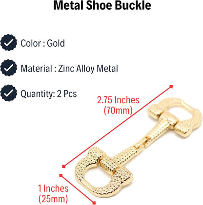 Metal Shoe Buckle - 2.75 Inch (70mm) - 2 Pcs - Gold Metal Shoe Buckle Shoelace Clips Metal Hinged Equestrian Buckles For Craft & Sewing Project BG0202