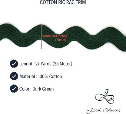 Cotton RIC Rac Trim - 3/4 Inch - 27 Yards - Wave Bending Fringe Trim Cotton Lace Ribbon for Sewing Clothes Gift Wrapping Home Party Decoration CTR0204