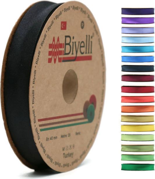 Fold Satin Bias Tape - 99+ Colors - 3/4 Inches Wide - 27 Yards - Fold Satin Binding Bias Ribbon Fabric Piping Bias Binding Tape for Sewing Clothing DIY (24. Black) BYS24